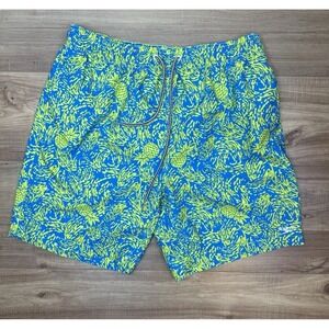 Speedo Men's Large Pineapple Print Swim Trunks Neon Yellow/ Blue